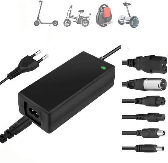 Elektrische fietslader - Elektrische scooterlader - Elektrische fietslader met 6 batterijladerconnectoren - Universele lader 36V/42V 2A - Batterijlader - voor hoverboard, drift trike, elektrische scooter, hoverboard, balance car - Max. 84W van Merkloos