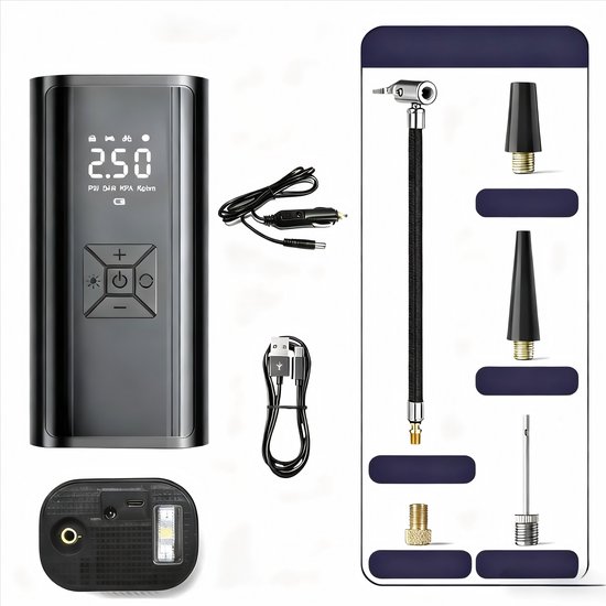 Elektrische Fietspomp - 8stucks - Compressor Bandenpomp - Luchtcompressor - Bandenpomp - Ballenpomp - Voor Fiets, Scooter & Auto - Bal/Luchtbed