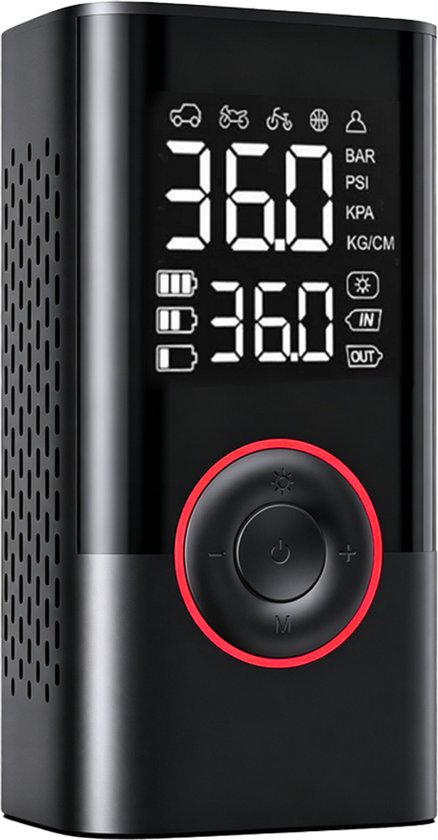 Elektrische fietspomp - Autobandpomp - Draadloze buitenluchtpomp - Draagbare handpomp - 4000 mAh powerbank - 80W vermogen + 5V spanning + 20 cm luchtslang - 68*133*51 mm - Noodset - Zwart