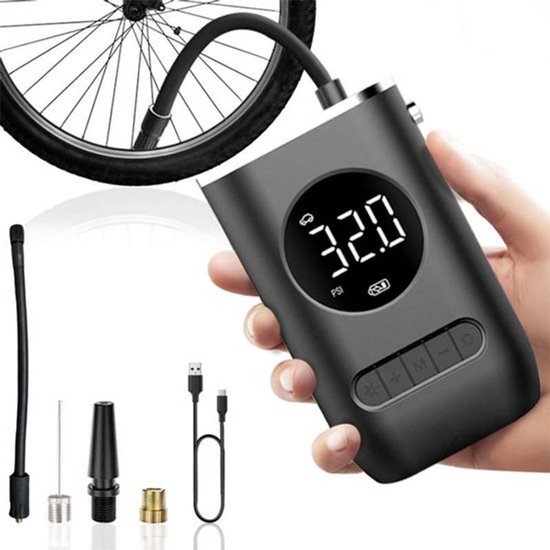 Elektrische Fietspomp - Bandenpomp Scooter Motor Auto - Draagbare luchtcompressor - Tot 10.8 bar - USB oplaadbaar