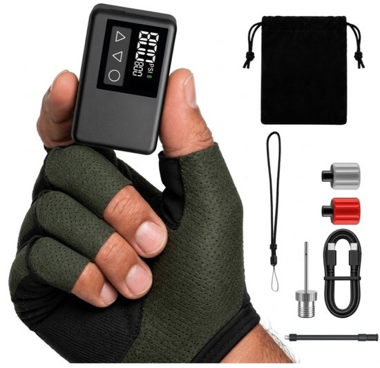 Elektrische Fietspomp - Draagbaar & USB-C Oplaadbaar - Digitale Luchtdrukmeter - voor Fiets, Racefiets, MTB, Gravelbike, Fatbike & Scooter - Presta, Schrader & Dunlop - Elektrische Fietspomp XS - Mini Elektrische Fietspomp - Mini Luchtcompressor