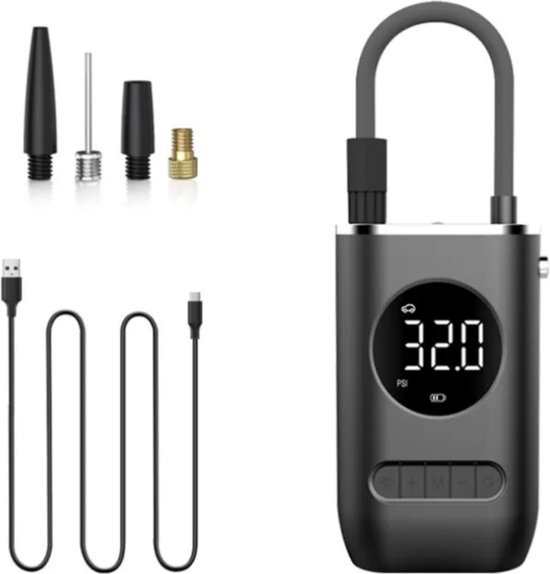 Elektrische Fietspomp - Draagbare Compressor - Fiets Pomp - Auto Luchtpomp - Draagbare Luchtpomp - Bandenpomp - Compressor Bandenpomp - Compressoren - Pomp - Inflator Pomp - Draadloze Luchtpomp | USB Oplaadbaar | Zwart van Merkloos