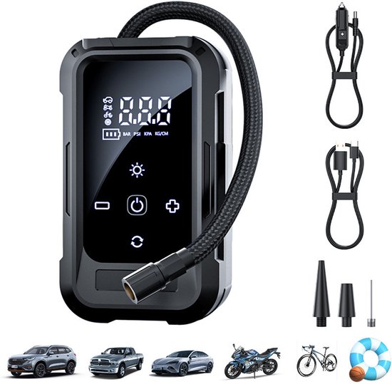 Elektrische Fietspomp - Draagbare Compressor - Luchtcompressor Bandenpomp - Draadloze Luchtpomp - 11.1V Luchtpomp - Tot 140 psi - Automatische Uitschakeling - Fiets Pomp - USB Oplaadbaar - Met lcd-display - Voor Fiets/Auto/Motor/Bal/Luchtbed - Zwart