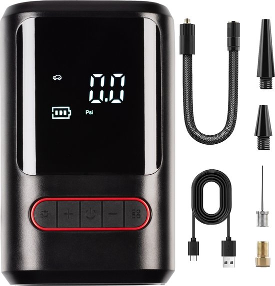 Elektrische fietspomp - Draagbare Compressor - voor fietsbanden en autobanden - Ballenpomp - 2x 2000mAh 50W - LED Display - Zaklamp Functie van MyFisher