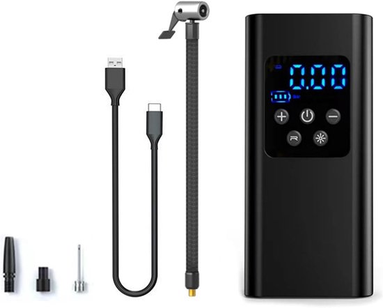 Elektrische Fietspomp - Luchtcompressor - Bandenpomp - Ballenpomp -Compressor Bandenpomp - Draagbare Luchtcompressor - 6000 mAh - Elektrische Fietspomp - Fiets/Auto/Motor/Bal/Luchtbed -Zwart van Merkloos