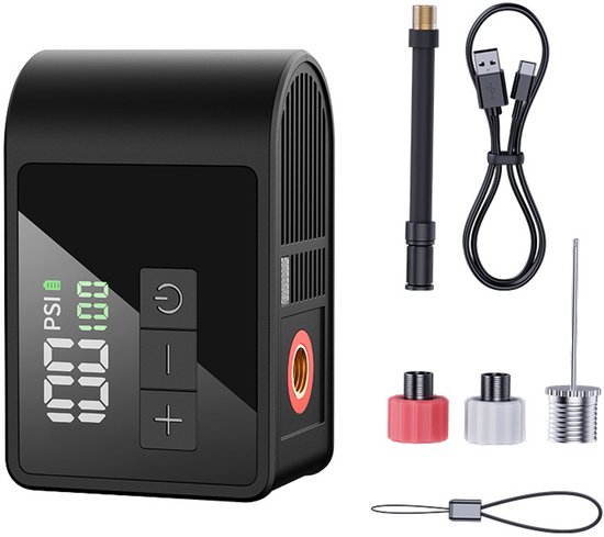 Elektrische fietspomp, mini draagbare pomp, max. 120 PSI, luchtpomp met automatische uitschakeling en Presta- en Schraderventielen voor alle fietsen, ballonnen en auto-accessoires