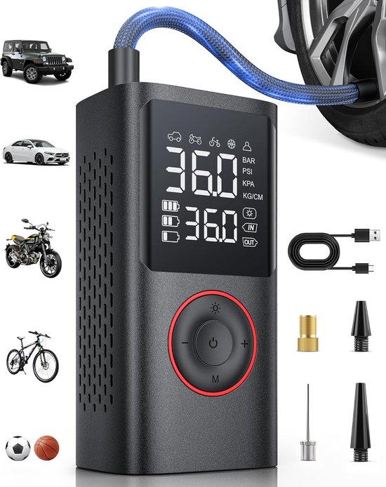 Elektrische fietspomp - Scooter Motor Auto - 4000 mAh - Draagbare luchtcompressor bandenpomp - Tot wel 10.3 bar - USB oplaadbaar