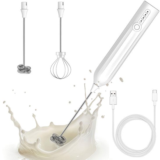 Elektrische garde, USB-C oplaadbare frother, drankmixer, melkopschuimer, afneembare garde van roestvrij staal, 3 instelbare snelheden voor koffie, slagroom en eieren kloppen