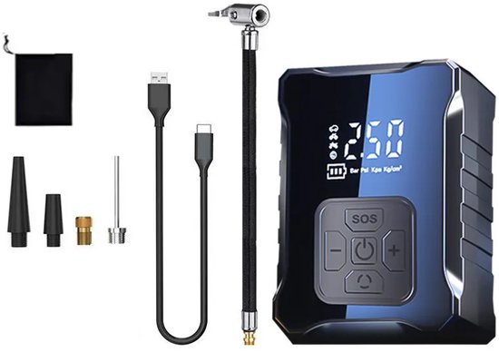 Elektrische Luchtpomp 150 PSI - Draadloze Autopomp met LED Display - 3668 mAh Accu - Voor Auto, Fiets, Motor, Ballen en Opblaasbaar Speelgoed - SOS Licht en Powerbank Functie