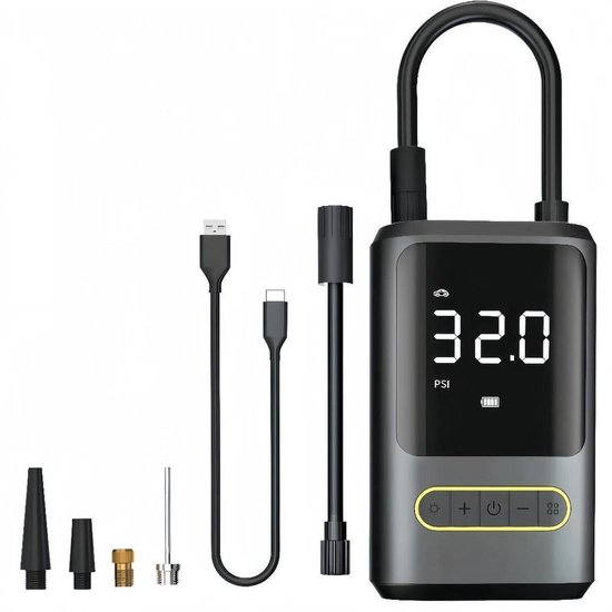 Elektrische luchtpomp met 4000mAh accu, 150PSI druk, draagbare minicompressor met LED-verlichting, USB-oplaadfunctie, Geschikt voor alle kleppen en automobieltoepassingen.