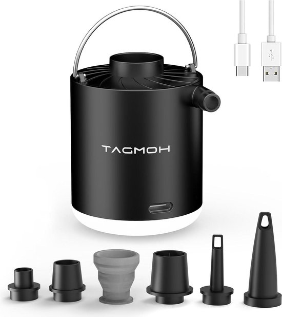 Elektrische luchtpomp oplaadbaar met lamp luchtmatras zwembad-zwemring-camping-opblaasbare boot 3-in-1 opblaas- en leegpomp USB 5 sproeiers