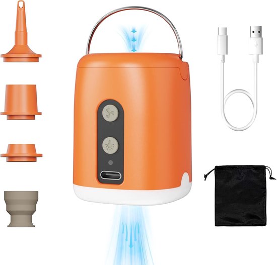 Elektrische Pomp voor Opblaasbare Items met Leeglopen en LED-verlichting, 1600 mAh Luchtpomp met 4 Nozzles voor Zwembadspeelgoed Drijvers en Vacuümzakken, Draagbaar voor Camping Reizen