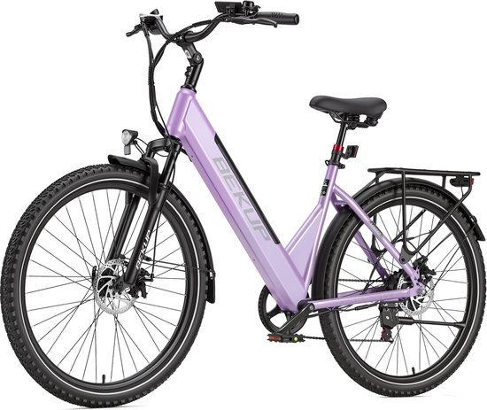 Elektrische Stadsfiets 28 inch - Lage Instap - 36V 14.5Ah Uitneembare Accu - 75 km Actieradius - Shimano 7 Versnellingen - Avondroze