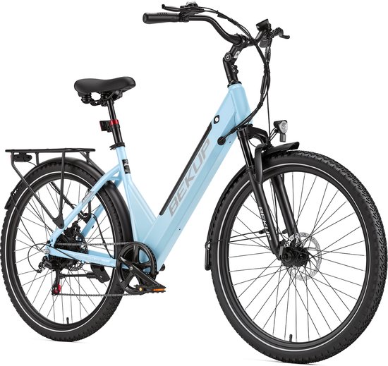 Elektrische Stadsfiets-28 inch Lage Instap-75 km Actieradius-36V 14,5Ah Uitneembare Accu-250W Achterwielmotor-Shimano 7 Versnellingen - blauw