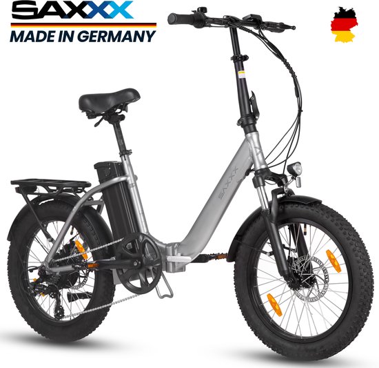 Elektrische Stadsfiets – SAXXX – Vouwbare Stadsfiets – Europees Gemaakt – 95% Voorgemonteerd – Afneembare 468Wh Accu – Tot 100 km Bereik – Shimano Nexus 7 – Zilvergrijs van Saxxx