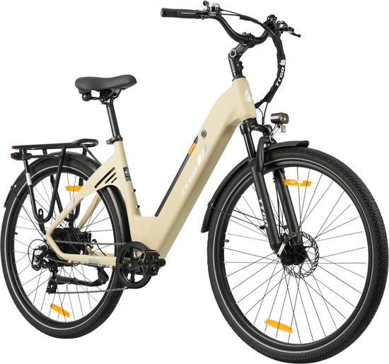 Elektrische Stadsfiets TTGO C3 SE - 250W Motor - 36V 18Ah Accu - 28 Inch - Bereik tot 120km - Shimano 7-Snelheden - Max 25km/u - Beige van Merkloos
