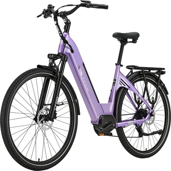 Elektrische Stadsfiets TTGO C7 SE - 28 INCH Banden - 250W Bafang Middenmotor - 36V18Ah Accu - Bereik tot 140km - Shimano 9 Versnellingen - Paars