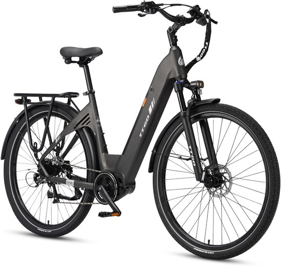 Elektrische Stadsfiets TTGO C7 SE - 28 INCH Banden - 250W Bafang Middenmotor - 36V18Ah Accu - Hydraulische Schijfremmen - Shimano 9 Versnellingen - Grijs