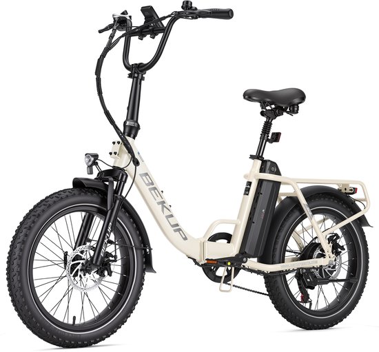 Elektrische Vouwfiets 20 Inch - E-bike voor Volwassenen - 720Wh Accu - Tot 75 km Bereik - 250W Achterwielmotor - Shimano 7 Versnellingen - Lage Instap - Beige