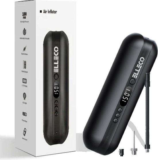 Elleco® Elektrische Fietspomp Pro - Fietspomp - Compressor - Elektrische Pomp - Lucht Compressor - Powerbank - Zaklamp - Zwart van Merkloos