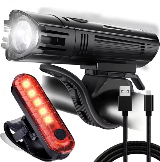 Elleco fietsverlichting set - fietslampjes oplaadbaar waterdicht - zwart