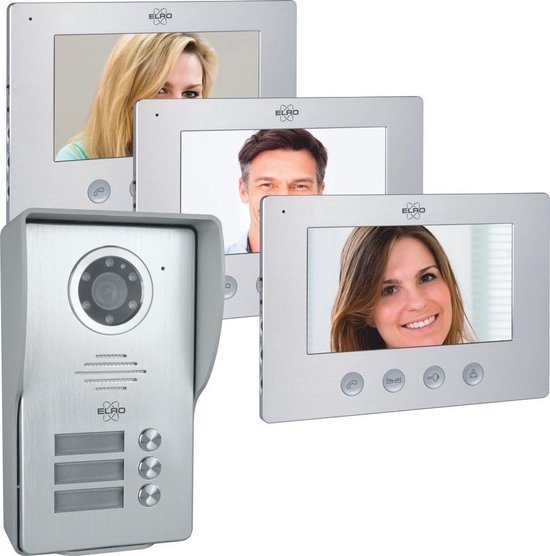 ELRO DV4000-3 Video Deur Intercom – 3 Appartementen - 1080P Full HD Camera met nachtzicht – 4-draads kabel – 16 Beltonen van Elro