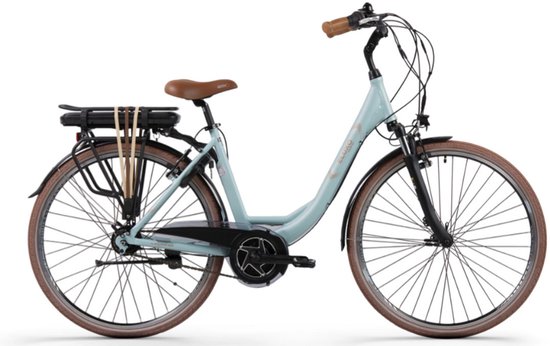 ELUXO E-Voltage City N8 Elektrische Fiets – E-bike – Rijklaar Geleverd - Lage Instap - Framemaat 49 - Uitneembare Accu - 28 Inch - 250W Bewo Middenmotor - 120 km Actieradius - Sea Blue Matt van Merkloos