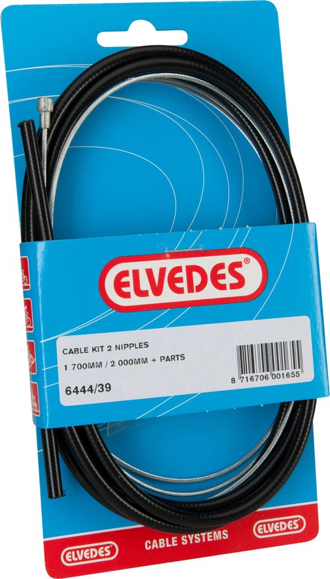 Elvedes Achterremkabel - 2 nippels - zwart - 1.65-2.0m - fietsremkabel