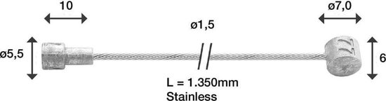 Elvedes Rem binnenkabel 1350mm kabelsplitter RVS van Merkloos