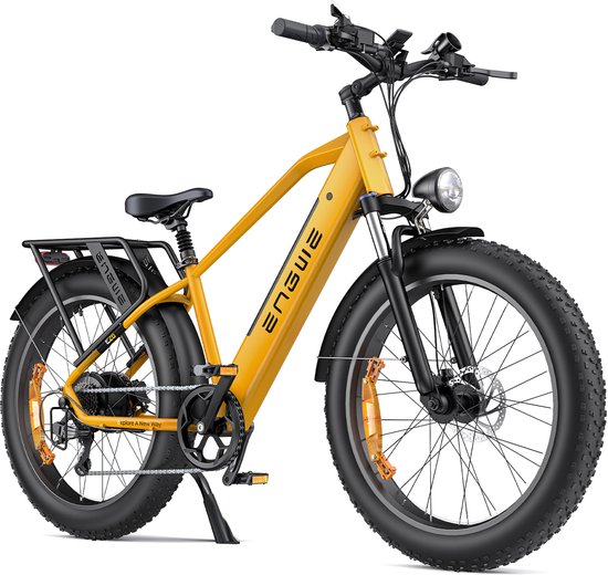 ENGWE E26 Elektrische Fatbike 26 Inch – 250W Motor – 48V 16Ah Accu – Voorvorkvering – Shimano 7 Versnellingen – Max 25 km/u – Tot 140 km Actieradius – Voor Stad, Berg & Offroad,Geel