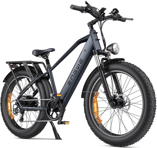 ENGWE E26 Elektrische Fiets 26 Inch Fatbike – 250W Motor – 48V 16Ah Accu – Comfort Vering – Shimano 7 Versnellingen – Max 25 km/u – Tot 140 km Actieradius – Voor Stad & Mountainbike Terrein, Zwart van Merkloos