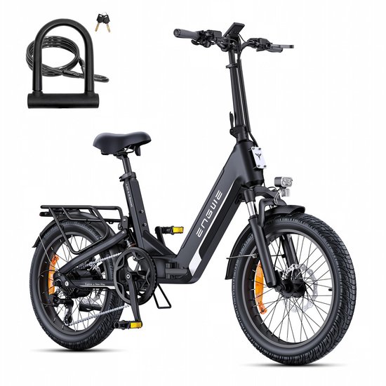 ENGWE L20 3.0 Boost Elektrische fiets - Actieradius 135km - Verwijderbare accu 48V13,5Ah - Motor 250W - Shimano 7 versnellingen - Hydraulische schijfremmen - 20 Inch Forenzen E-bike - Fatbike - Zwart - Inclusief fietsslotcombinatie