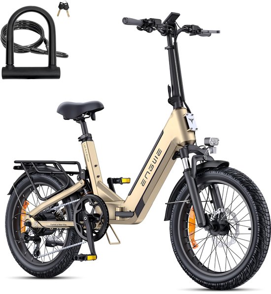 ENGWE L20 3.0 Boost Elektrische fiets - Actieradius 135km - Verwijderbare batterij 48V13.5Ah - Motor 250W - Shimano 7 versnellingen - Hydraulische schijfremmen - 20 Inch Commuter E-Bike - Fatbike - goud- Inclusief fietsslotcombinatie