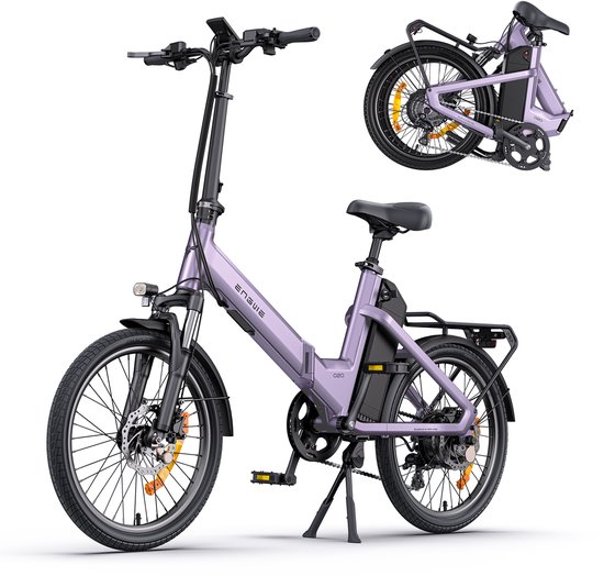 ENGWE O20 Vouwbare Elektrische Fiets 26kg Lichtgewicht Frame, Bereik tot 140km, Boost-modus, Gevoelige hydraulische schijfremmen en 4A snellader, Paarse Stad E-bike
