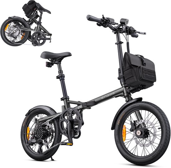 ENGWE ZIP Opvouwbare Elektrische Fiets 16 Inch – 250W Motor – 36V 10Ah Uitneembare Batterij – 25 km/u – Powerbank Functie – Inclusief Fietstas – Compacte Stads E-Bike, Zwart