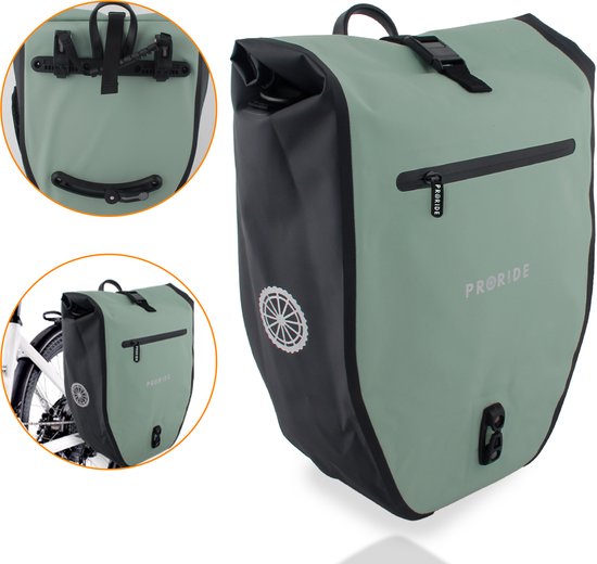 Enkele Fietstas Proride - 100% Waterdicht - 28 Liter - Pakaftas Elektrische Fietsen - Schoudertas - Inclusief Schouderband en Laptophoes - Bagagedrager - Reflector - Magnetische sluiting - Groen van FastRider