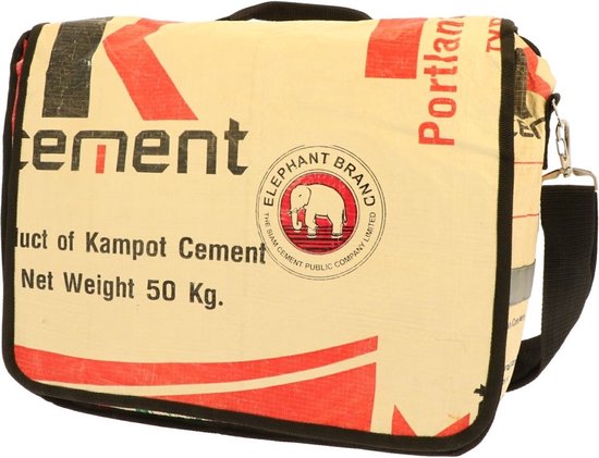 Enkele laptop messenger fietstas van gerecyclede cementzakken - Vannak-olifant van Enkel