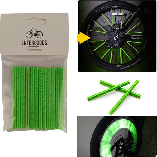 Entergoods® Fietsreflector - Spaakreflectoren voor Elke Fiets - voor het Hele Gezin - Universeel - Reflecterende tape - Spaakverlichting - Groen - 12 Stuks van Entergoods
