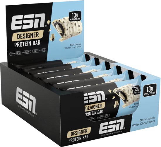 ESN Designer Bar Proteine Repen – Dark Cookie White Choc, 12 x 45 g – Ideaal Tussendoortje met 14 g Proteïne van Merkloos
