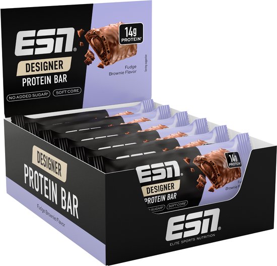 ESN Designer Bar Proteine Repen – Fudge Brownie, 12 x 45 g – Ideaal Tussendoortje met 14 g Proteïne van Merkloos