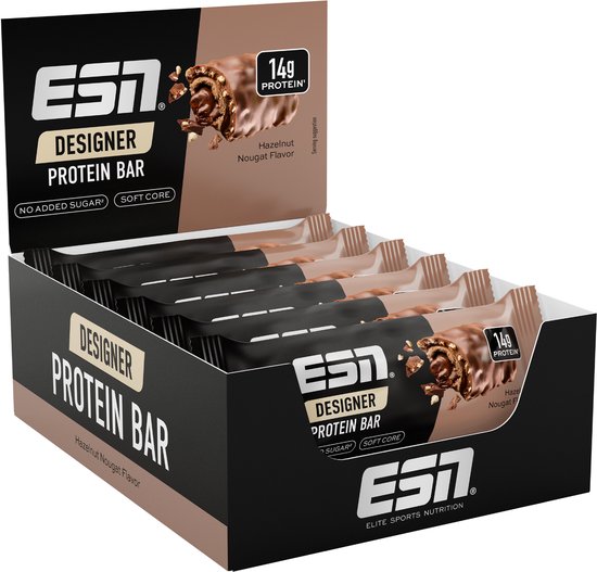 ESN Designer Bar Proteine Repen – Hazelnut Nougat, 12 x 45 g – Ideaal Tussendoortje met 14 g Proteïne van Merkloos