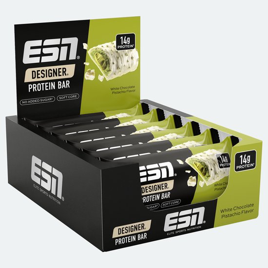 ESN Designer Bar Proteine Repen – White Chocolate Pistachio, 12 x 45 g – Ideaal Tussendoortje met 14 g Proteïne van Merkloos