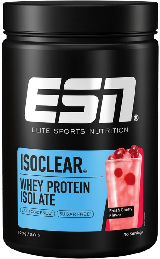 ESN ISOCLEAR Whey Isolate Proteine Poeder, Fresh Cherry, 908 g, 30 Porties Heldere Wei Poeder – Lactosevrij Eiwitshake van Merkloos