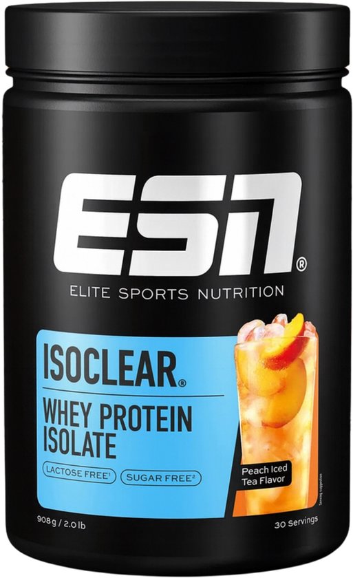 ESN ISOCLEAR Whey Isolate Proteïnepoeder, Peach Iced Tea, 908 g, 30 Porties Heldere Wei Poeder – Lactosevrij van Merkloos