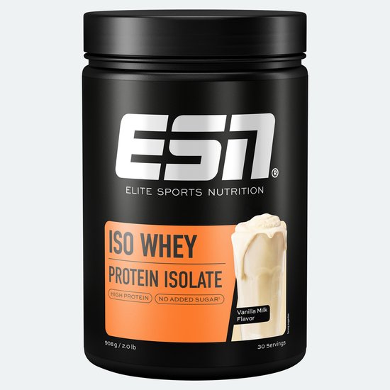 ESN Whey Isolate Proteine Poeder, Vanilla Milk, 908 g, 30 Porties - Wei Eiwitshake, Eiwitsupplement, Spierherstel & Fitnessroutine van Merkloos