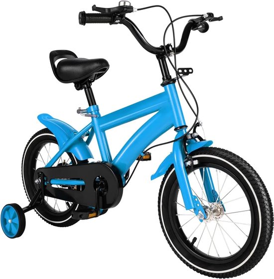 Eszenzics™ Kinderfiets model Sep - 14 inch - Blauw - Hoogwaardig frame - Dubbel remsysteem - Zijwieltjes - Verstelbaar zadel - Unisex van Eszenzics™