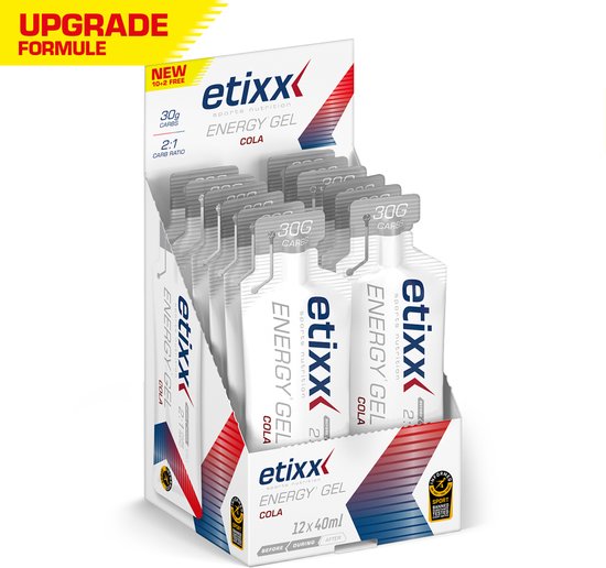Etixx Energy Gel Cola - Sports Nutrition - Energy Gel - 12 x 40 ml - Cola- 30G Koolhydraten - Snelle Energielevering - Langdurig effect - Optimale opname - 2:1 Glucose:Fructose - Verbeterde Formule