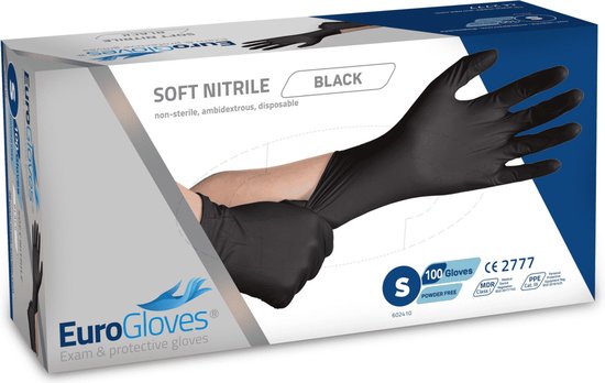 Eurogloves handschoenen nitril maat L zwart (100 stuks) van Merkloos