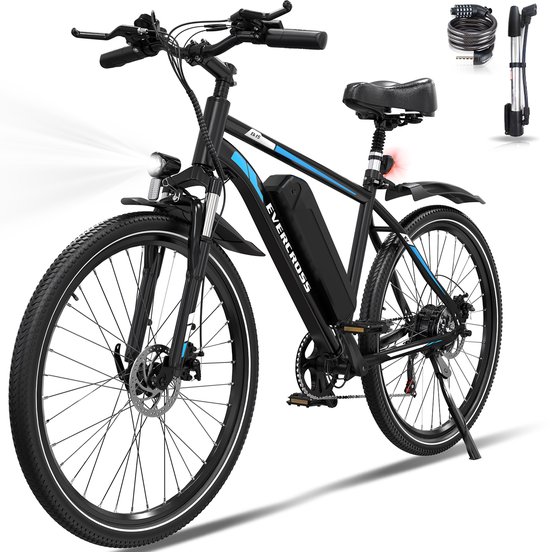 EVERCROSS EK15 Elektrische fiets - Ebike - 26" - 36V 10.4AH - tot 35-90 km - 7 versnellingen - blauw