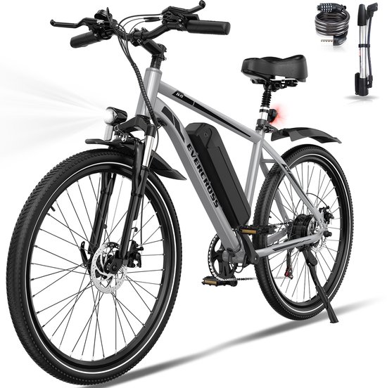 EVERCROSS EK15 Elektrische fiets - Ebike - 26" - 36V 10.4AH - tot 35-90 km - 7 versnellingen - grijs
